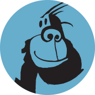 A round circle with Ad Monkey's monkey